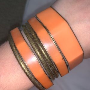 Orange and Brass 6 Bracelet Set